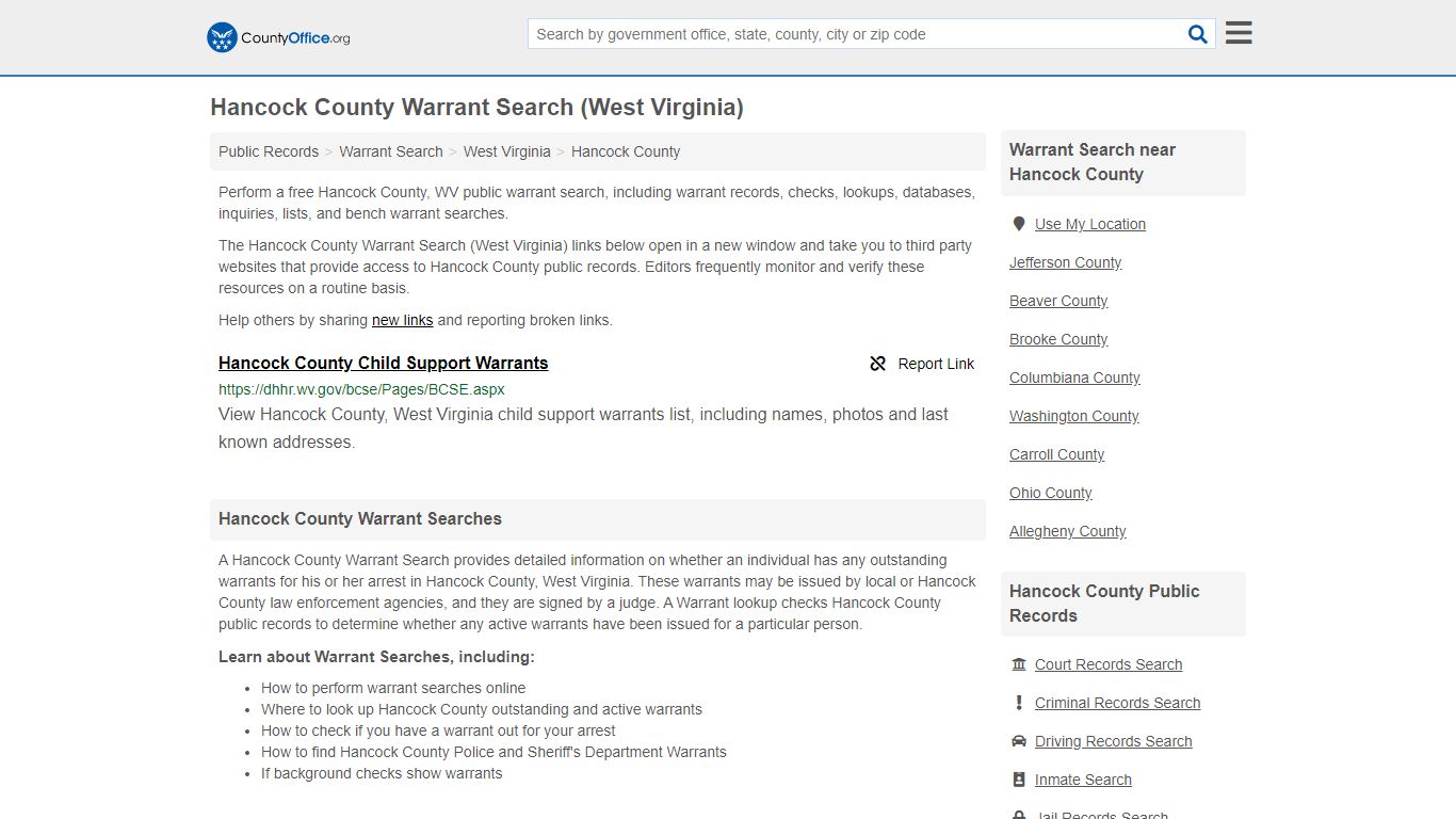 Warrant Search - Hancock County, WV (Warrant Checks & Lookups)