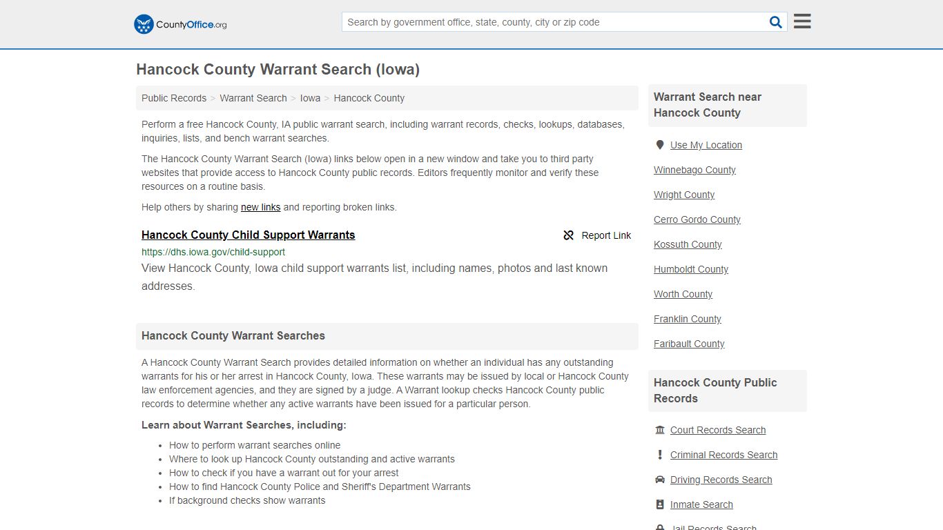 Warrant Search - Hancock County, IA (Warrant Checks & Lookups)